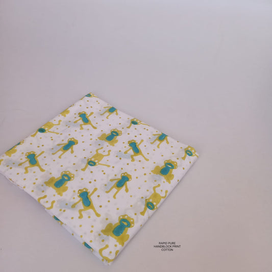 Wholesale Jaipur Sanganeri Handblock Cotton Fabric in white with frog butti print, artisan-crafted, ideal for boutiques, designers, and retailers.