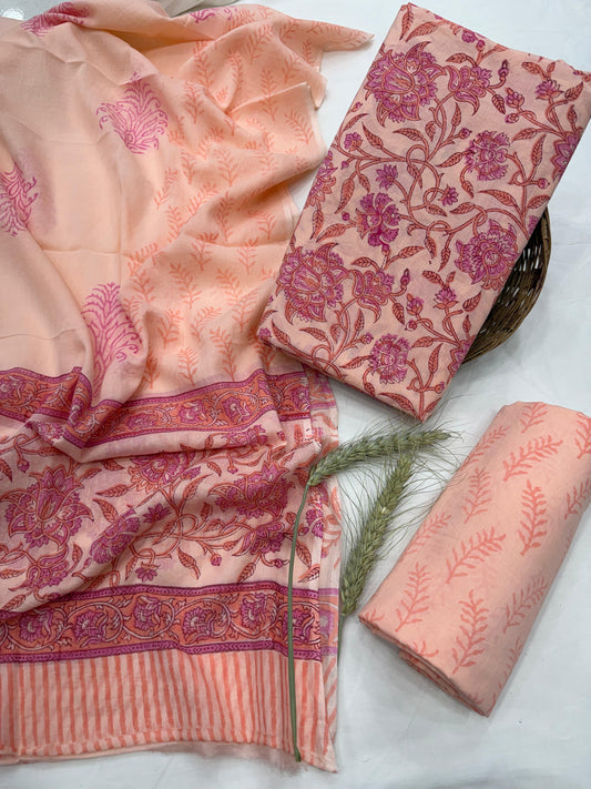 Cotton Mul Handblock Printed Dress Material Set Wholesale – MOQ 6 Pcs Assorted | Fabtexs