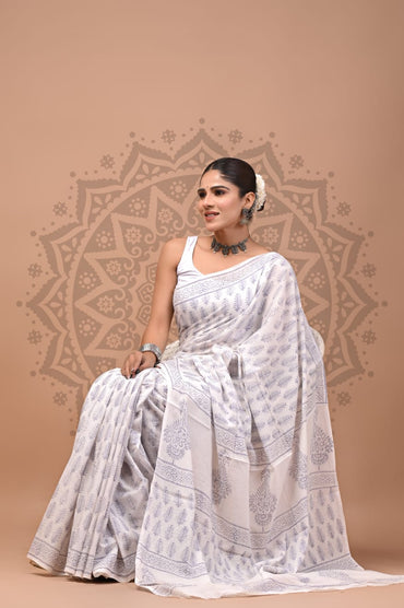 Cotton Malmal Handblock Printed Sarees Wholesale – Lightweight Cotton MUL Sarees