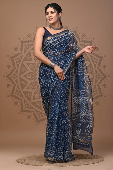 Hand Block Printed Kota Doria Sarees Wholesale – Bagru, Dabu & Ajrakh Prints