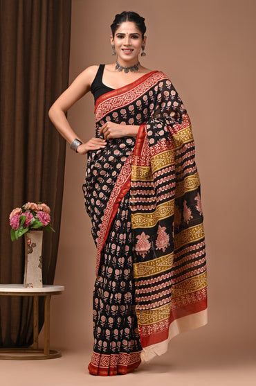 Premium Chanderi Silk Sarees Wholesale – Traditional Hand Block Printed with Blouse