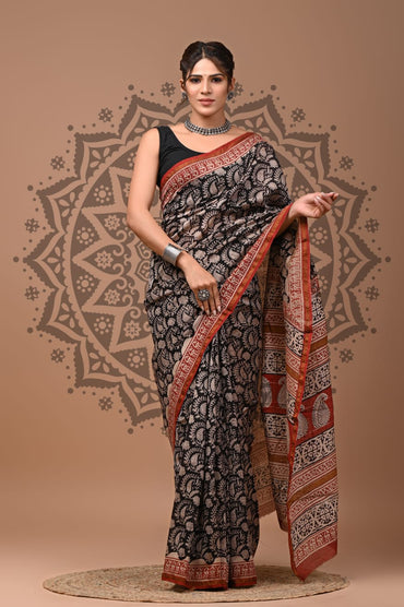 Traditional Chanderi Silk Sarees Wholesale – Hand Block Printed with Blouse