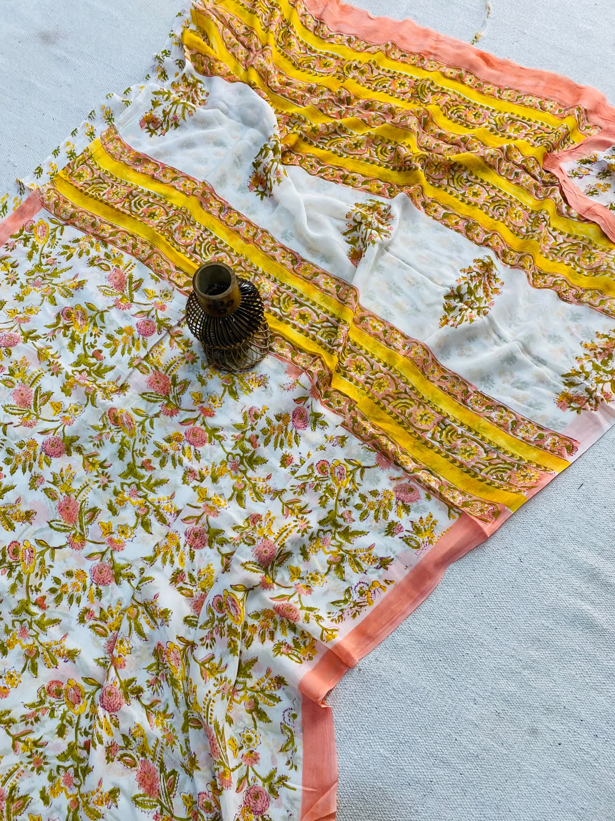 Natural Hand Block Printed Georgette Sarees Wholesale