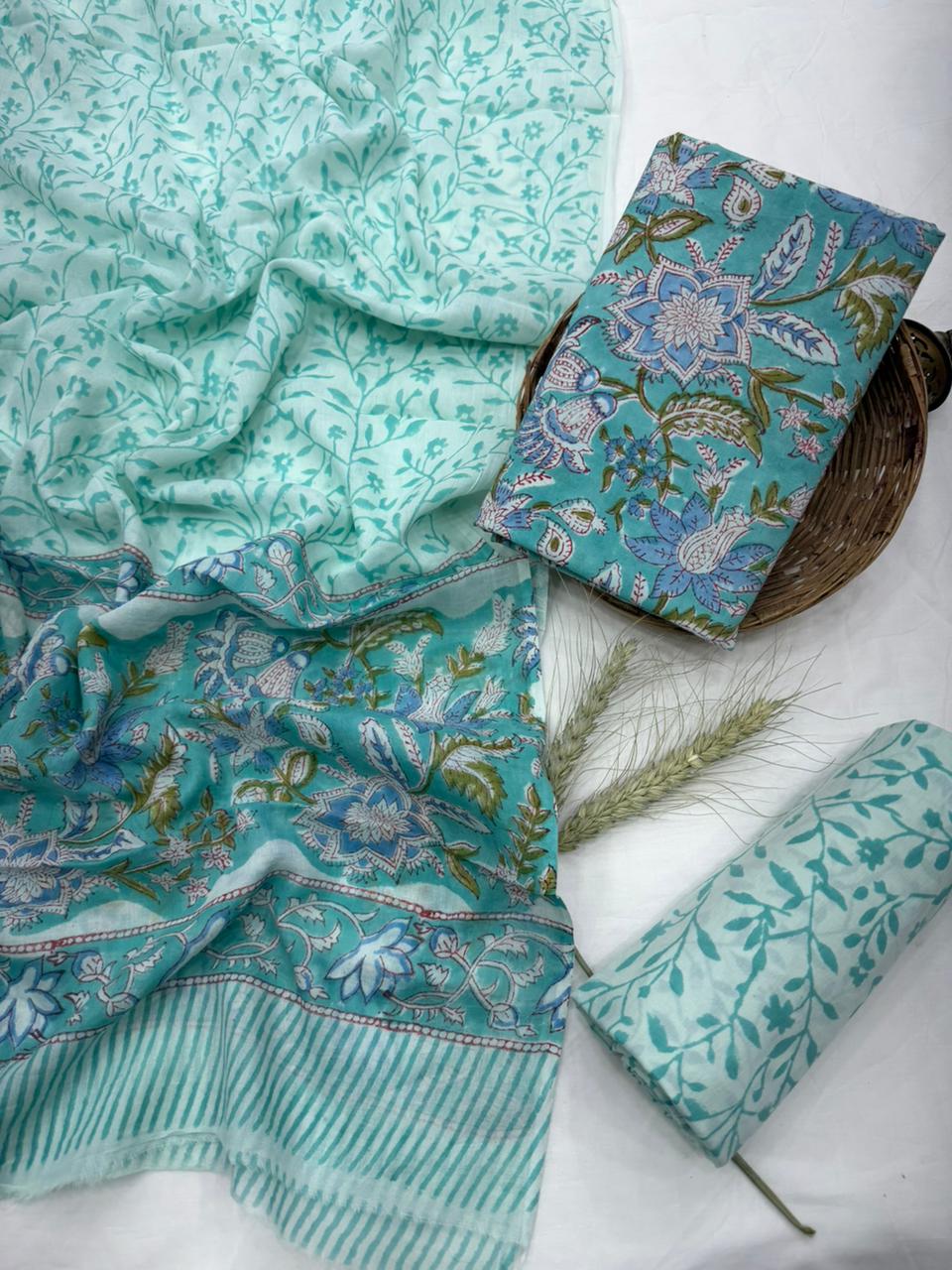 Cotton Mul Handblock Printed Dress Material Set Wholesale – MOQ 6 Pcs Assorted | Fabtexs