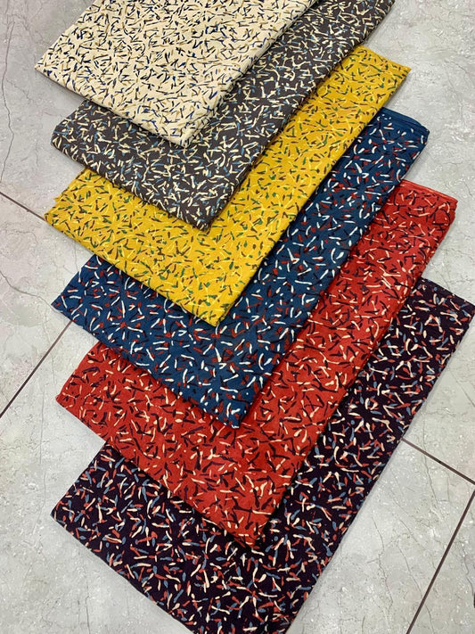 Ajrakh pure cotton handblock printed fabric in black butta design with multicolour natural dyes