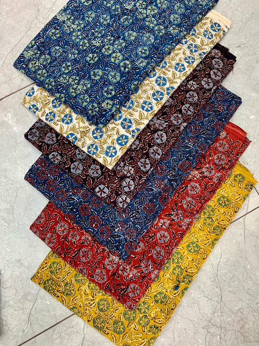 Ajrakh pure cotton handblock printed fabric in black butta design with multicolour natural dyes