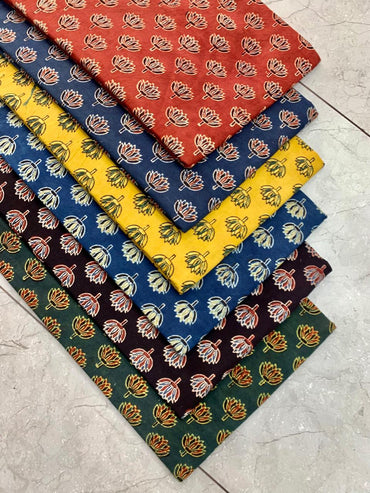 Ajrakh pure cotton handblock printed fabric with classic checkered handblock design