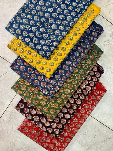 Ajrakh pure cotton handblock printed fabric with multicolour traditional handblock patterns