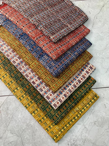 Ajrakh pure cotton handblock printed fabric with floral jaal design in traditional style