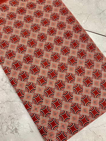 Maroon Ajrakh pure cotton handblock printed wholesale fabric featuring classic Rajasthan motifs by Fabtexs.