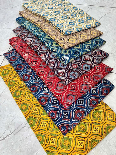 Multi-dots pattern Ajrakh pure cotton handblock printed wholesale fabric crafted by Fabtexs artisans.