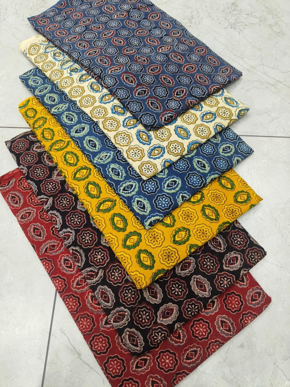 Ajrakh handblock printed pure cotton fabric wholesale available online from Fabtexs — authentic artisan-made indigo craft.