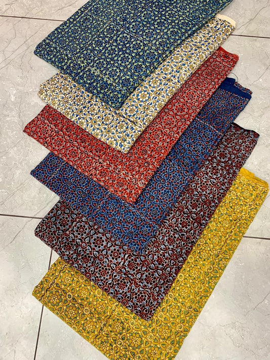 Ajrakh pure cotton handblock printed fabric with traditional striped pattern in natural colours