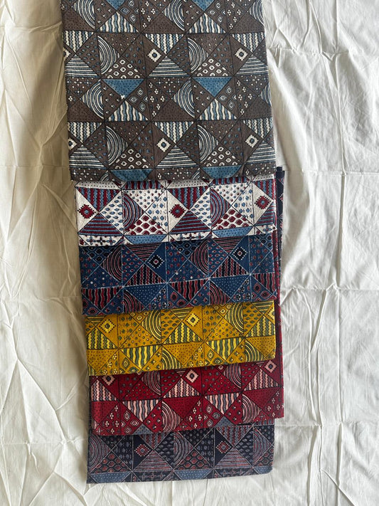 Ajrakh handblock cotton fabric designer color set – wholesale fabrics for boutiques and designers Fabtexs