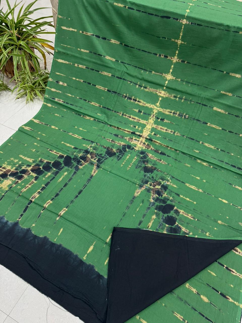 Green black yellow Bagru cotton saree hand block printed, wholesale by Fabtexs