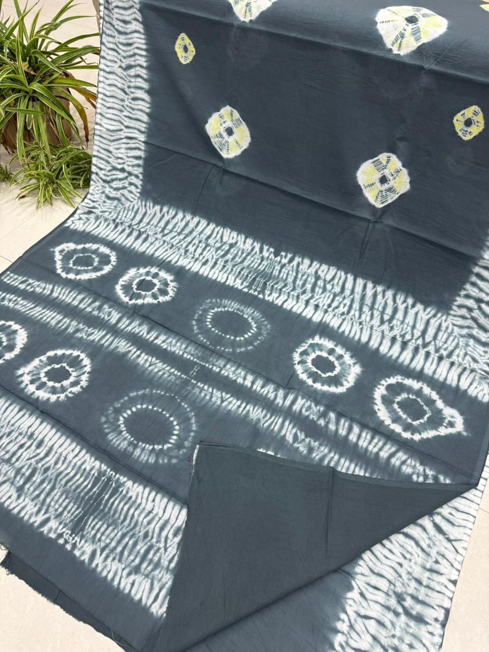 Grey Bagru cotton saree hand block printed, pure cotton wholesale by Fabtexs