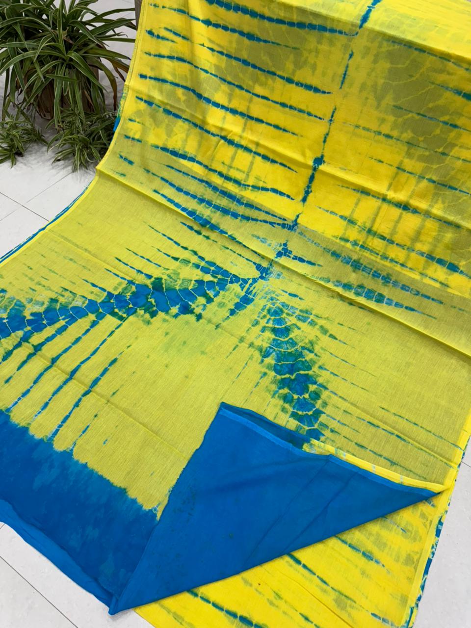 Lime green Bagru cotton saree with hand block print, wholesale by Fabtexs