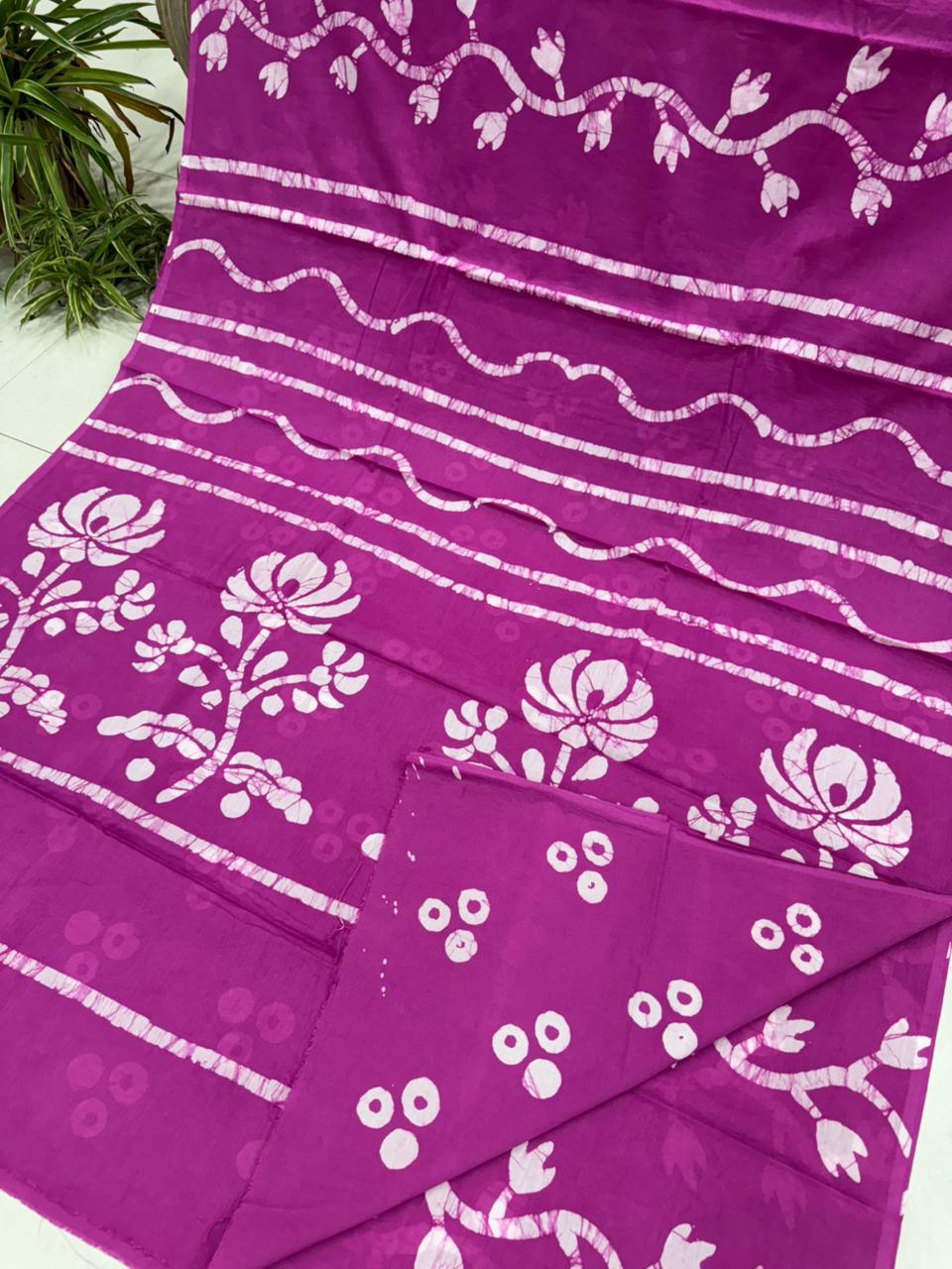 Magenta pink Bagru hand block printed cotton saree, wholesale fabric by Fabtexs