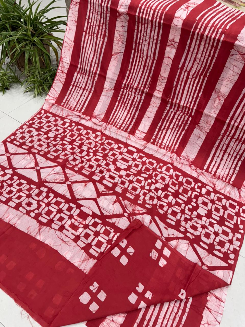 Rust colored Bagru cotton saree hand block printed, wholesale by Fabtexs