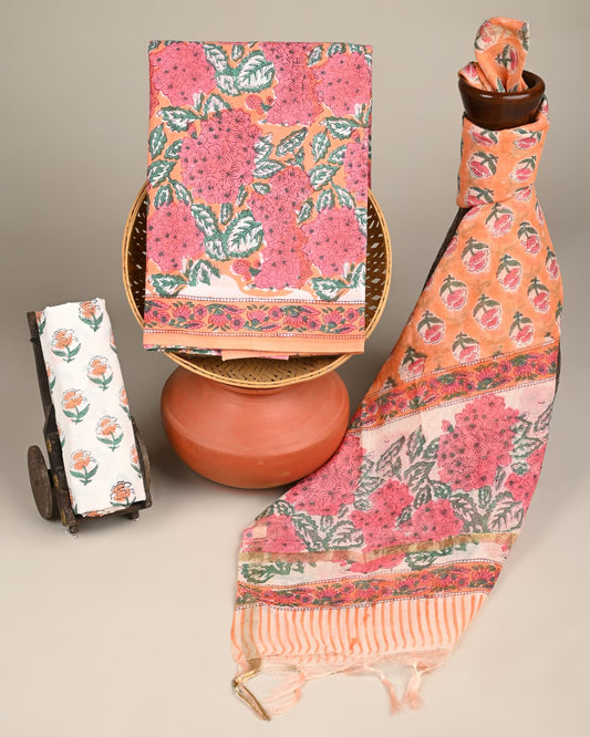 Chanderi Silk Suit Material Wholesale – Handblock Printed Cotton with Silk Dupatta