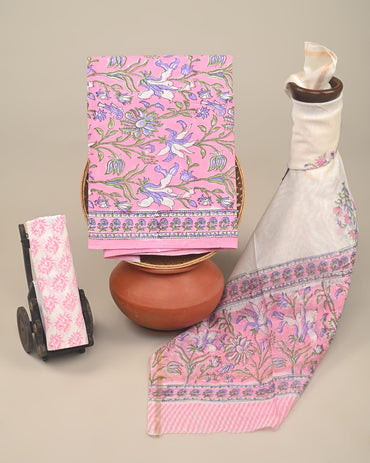 Chanderi Silk Suit Material Wholesale – Handblock Printed Cotton with Silk Dupatta