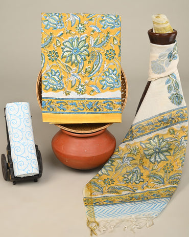 Cotton Dress Material with Chanderi Dupatta –3pc Wholesale Handblock Printed MOQ 6 Pcs Assorted Designs | Fabtexs