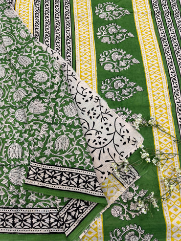 Green Floral Jaal Cotton Mul Saree – Premium Handblock Printed Saree Wholesale for Retailers