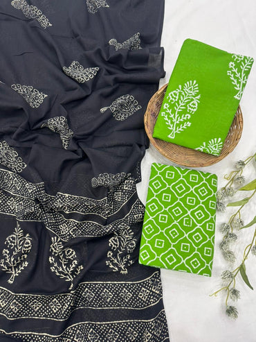 Lime green cotton mulmul dress material wholesale with handblock printing, breathable cotton dress material for B2B buyers by Fabtexs