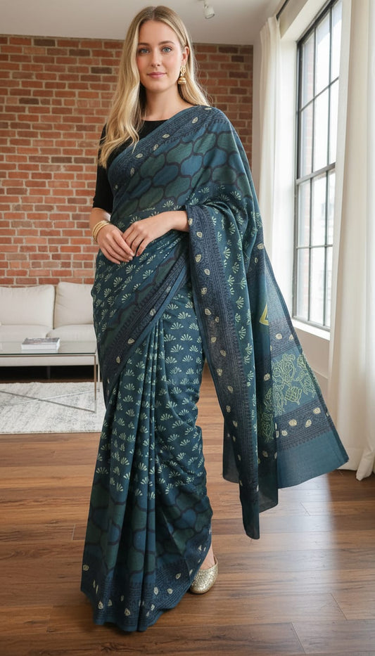 Premium Cotton MUL Handblock Printed Sarees Wholesale – Soft, Breathable & Artisan-Crafted