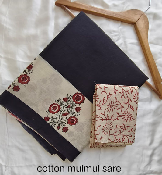 Cotton Mulmul Saree in maroon red batik print – Pure cotton handblock printed saree wholesale by Fabtexs