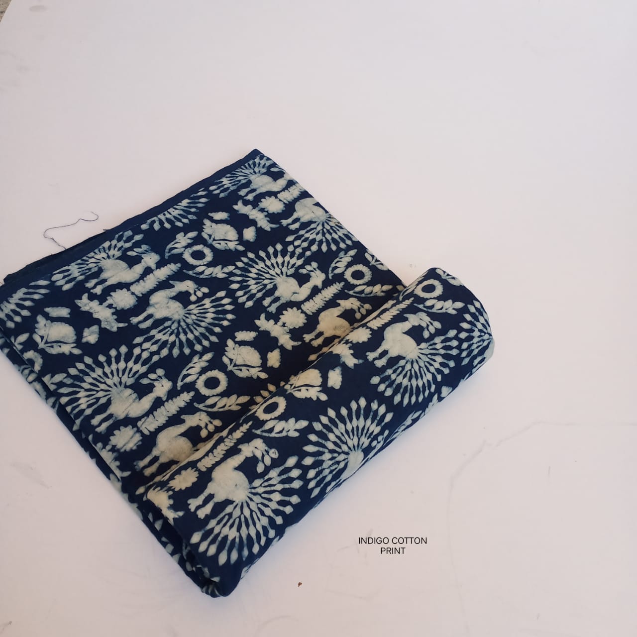 Indigo peacock bird dabu handblock cotton fabric, elegant peacock motif crafted with natural dyes