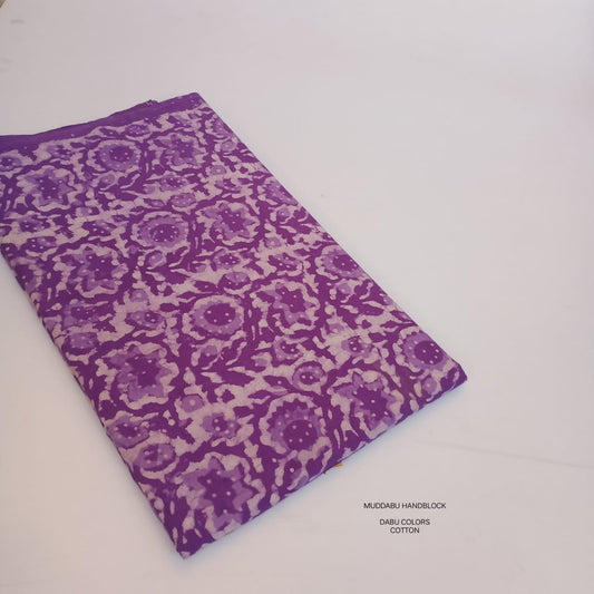 Purple floral gad jaal Dabu handblock printed cotton fabric natural dyed