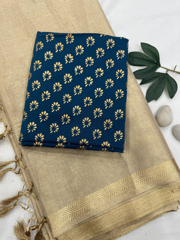 Gold Tissue Saree with Dark Blue Blouse Fabric – Premium Handcrafted Saree for Wholesale Buyers