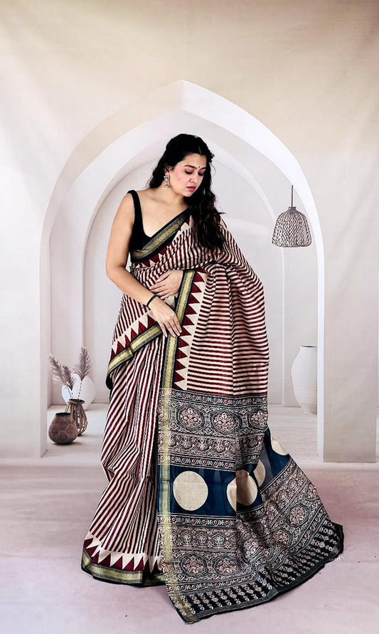 Green Maheshwari Silk Handblock Printed Saree with Paisley Design – Wholesale Silk Saree for Retailers