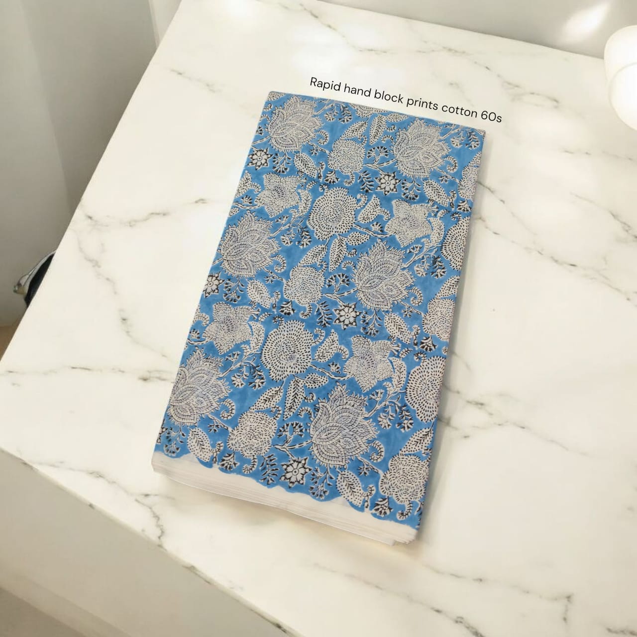 Blue black floral jaal pure cotton Sanganeri handblock printed fabric wholesale by Fabtexs