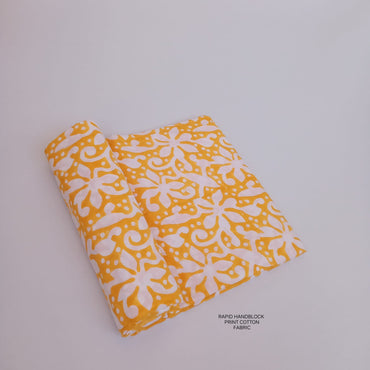Jaipur Sanganeri handblock printed cotton fabric wholesale in white mango yellow design