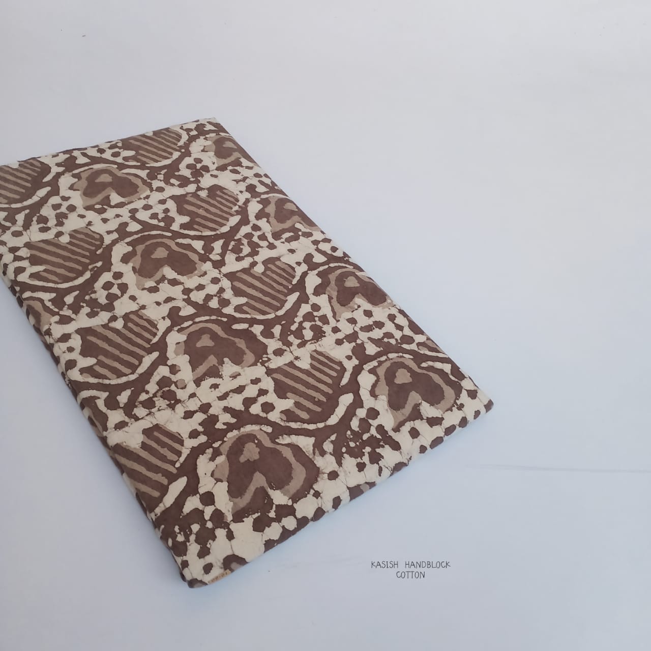 Brown floral jaal abstract Kashish Dabu handblock printed pure cotton fabric, abstract floral composition with handcrafted texture
