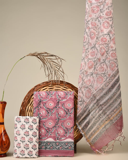 Wholesale Kota Doria White with Purple Butti Dress Material – Handblock printed, artisan-crafted fabric for boutiques, designers & bulk orders Fabtexs