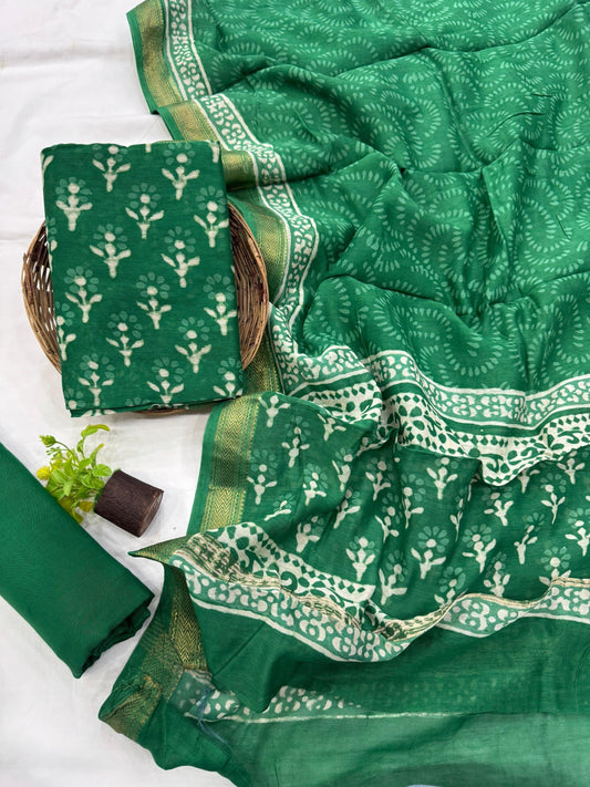 Wholesale Maheshwari Silk Green Floral Booti Dress Material for boutiques & designers – Fabtexs