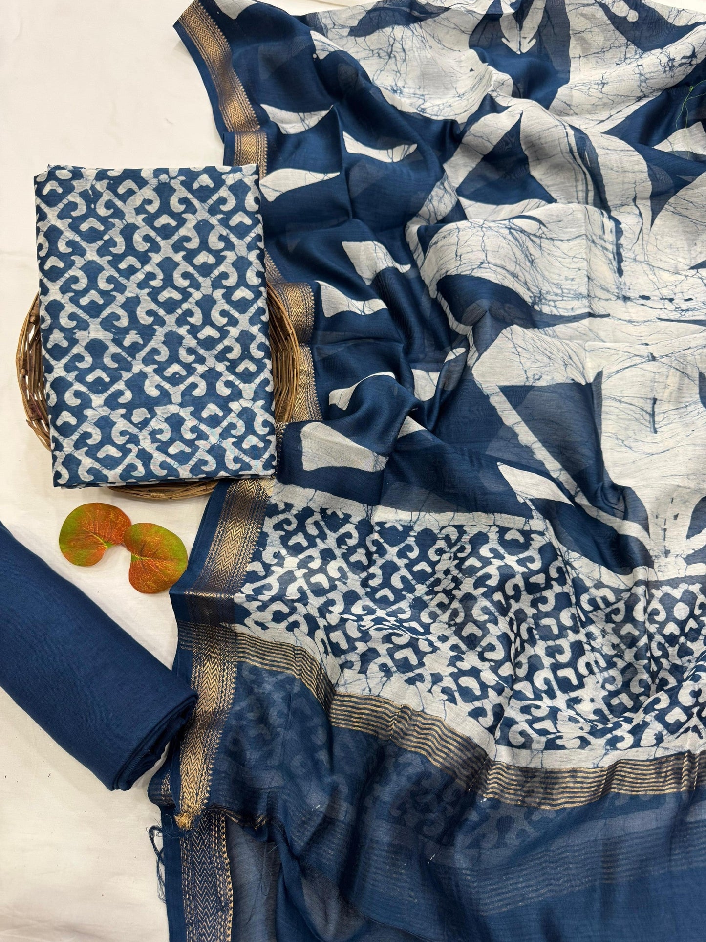 3pc Wholesale Maheshwari Silk Handblock Printed Dress Material Set (MOQ 6pcs Assorted Designs) | Fabtexs