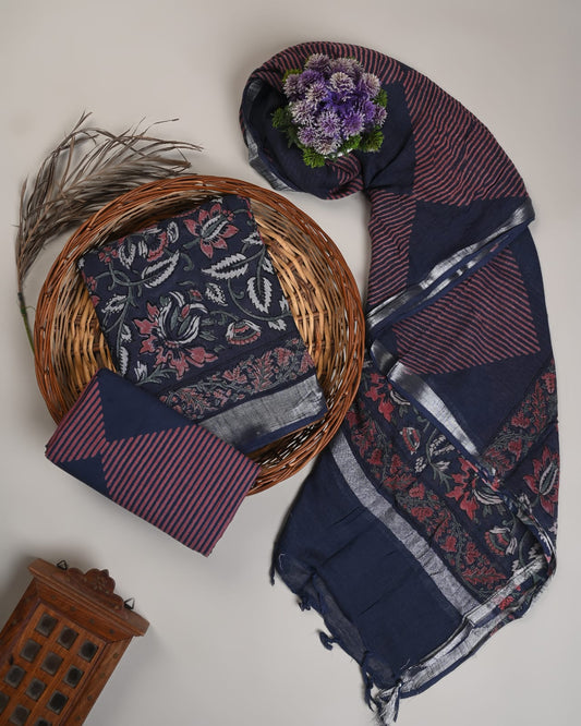 Cotton Linen Hand Block Printed Dress Material (MOQ 6 Pcs Assorted) | Fabtexs