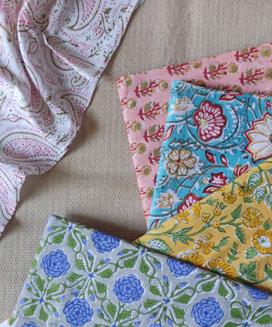 “Best cotton handblock printed fabrics for Indian wedding season by Fabtexs – Bagru, Ajrakh, Dabu, and Sanganeri prints wholesale”