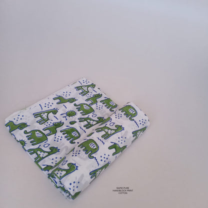 Wholesale Jaipur Sanganeri Handblock Cotton Fabric in white featuring elephant print, slow-made and natural-dyed, perfect for bulk orders.