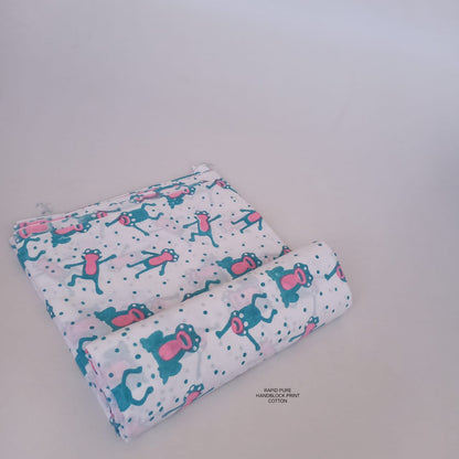 Wholesale Jaipur Sanganeri Handblock Cotton Fabric in white with monkey motif print, ideal for designers, boutiques, and retailers.