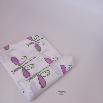 Jaipur Sanganeri Handblock Cotton Fabric in white and pink with butterfly buta print, artisan-made for wholesale and B2B sourcing.