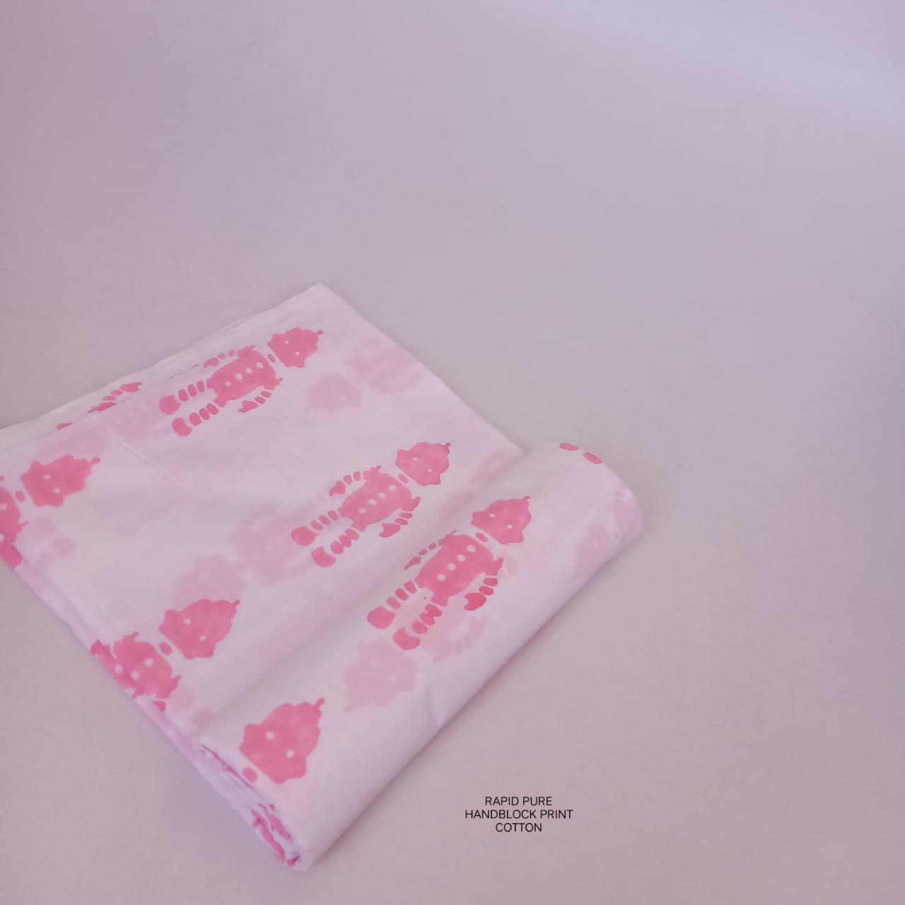 Wholesale Jaipur Sanganeri Handblock Cotton Fabric in white and pink with robot butta print, perfect for boutiques, designers, and retailers.