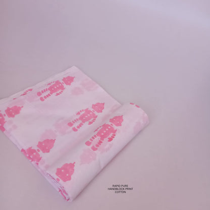 Wholesale Jaipur Sanganeri Handblock Cotton Fabric in white and pink with robot butta print, perfect for boutiques, designers, and retailers.