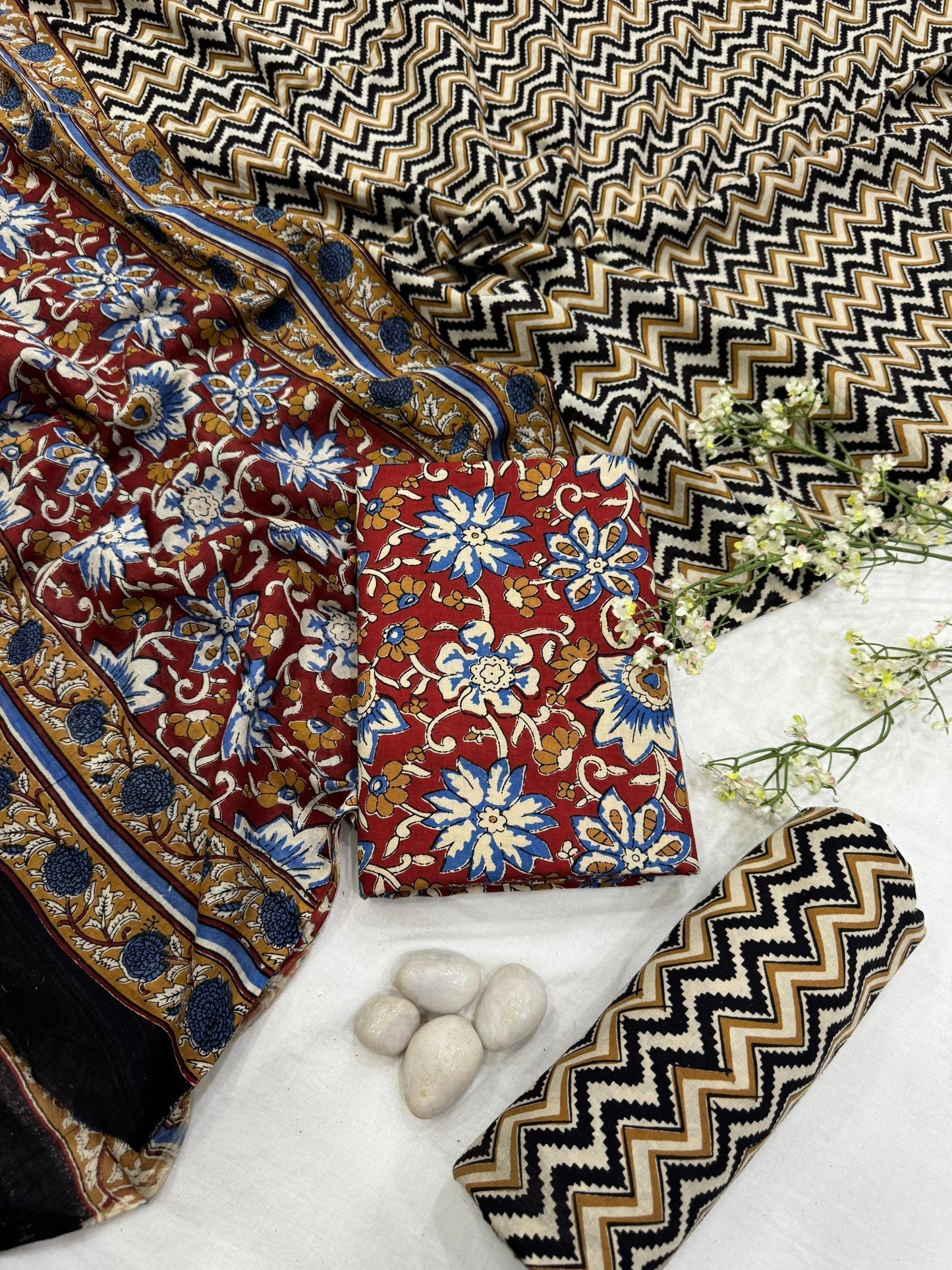 Wholesale Maroon Floral Handblock Printed Cotton Mul Dress Material – Traditional Block Print, Artisan-Crafted in Rajasthan for Designers, Boutiques, and Bulk Orders