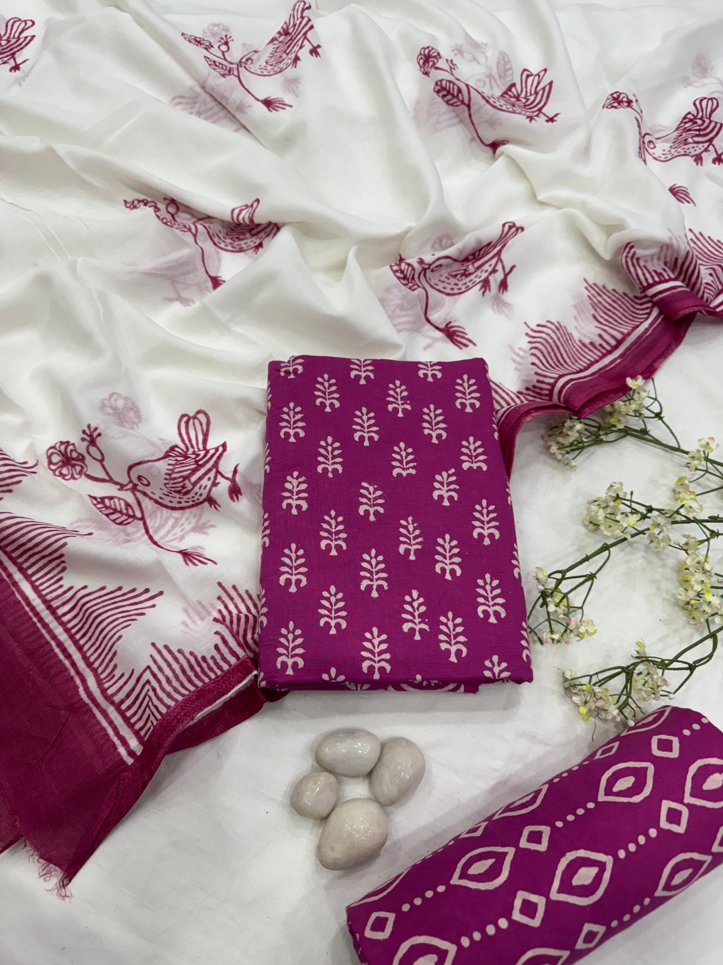 Wholesale Handcrafted Pink Floral Handblock Printed Cotton Mul Dress Material – Artisan-Crafted in Rajasthan for Designers, Boutiques, and Bulk Orders