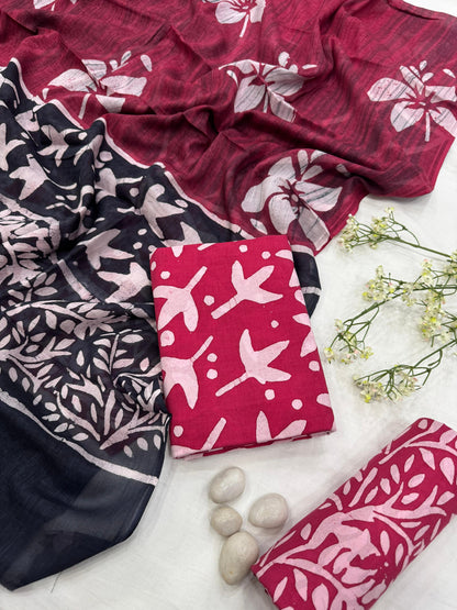 Wholesale Red and Black Floral Handblock Printed Cotton Mul Dress Material – Artisan-Crafted in Rajasthan for Designers, Boutiques, and Bulk Orders